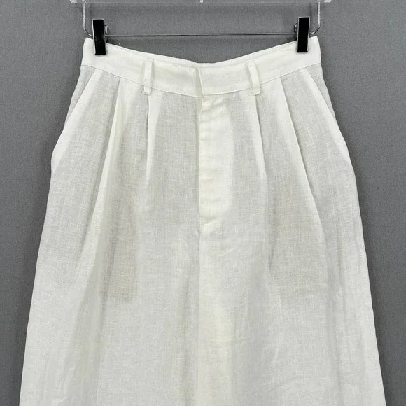 ENZA COSTA Tapered Pleated Pant Womens 25 White Linen Trouser Undyed High Waist - Picture 4 of 16